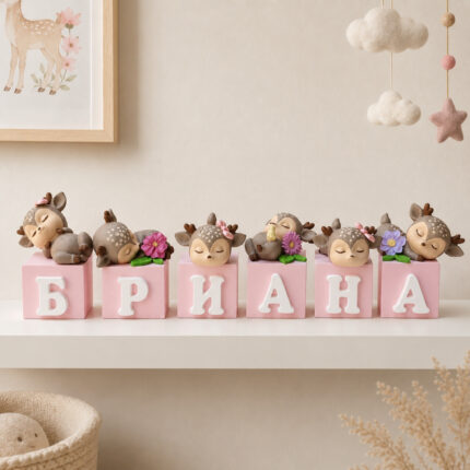 Кубчета с име „Спящи еленчета с цветя“ – розово