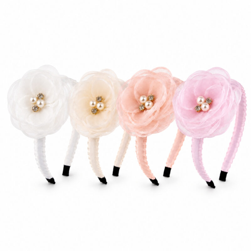 Диадема за коса с голямо цвете, перли и камъчета